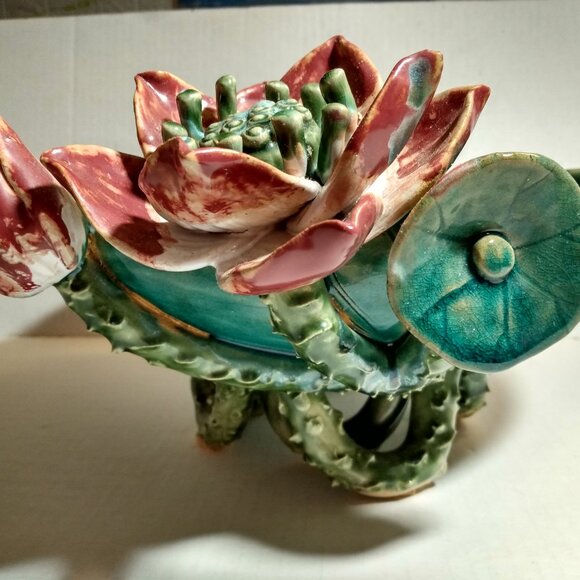 Vintage Lefton Cactus Bowl With Bloom Rare Find With Label